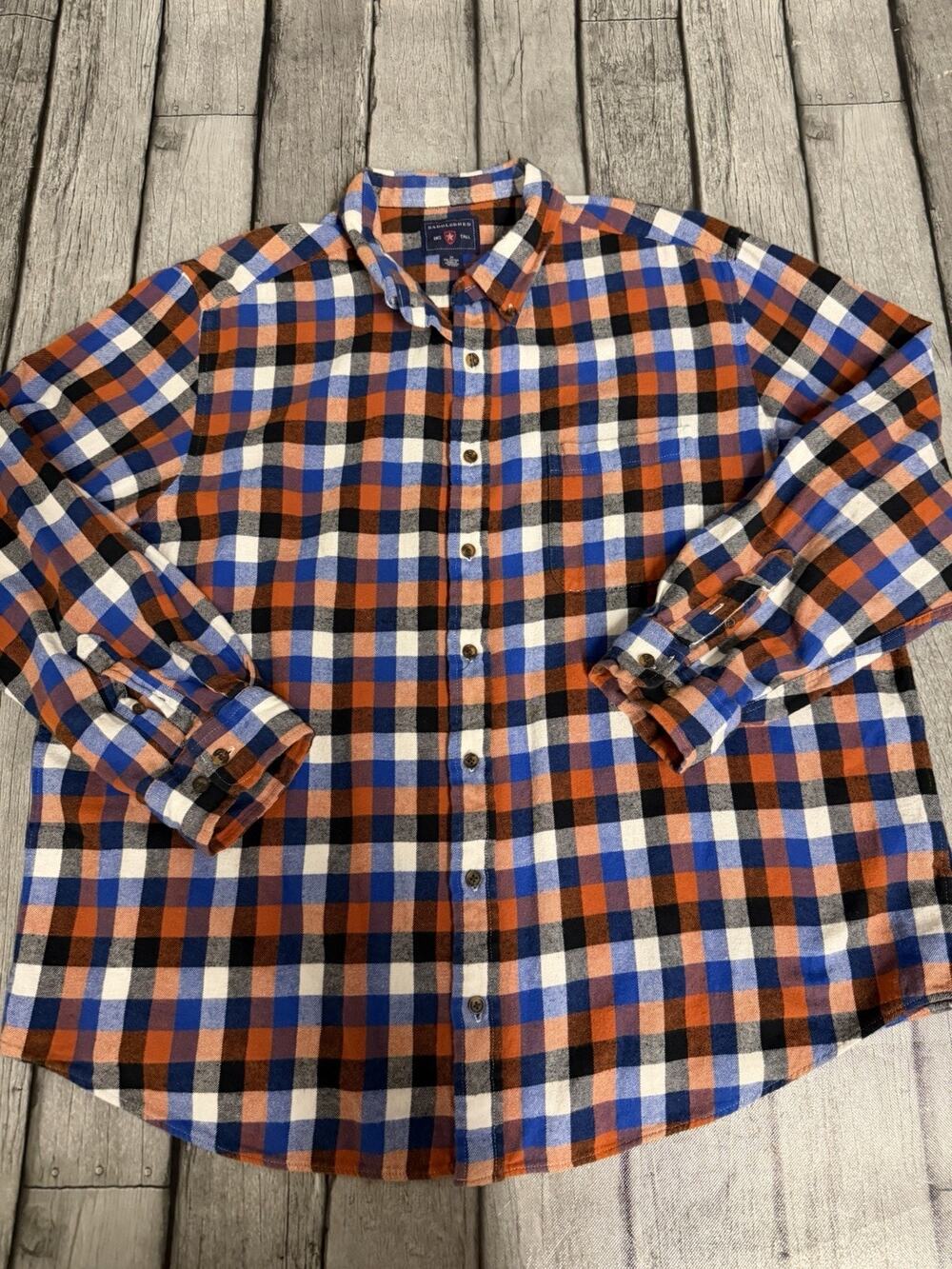 Men’s Saddlebred Flannel Long Sleeve Shirt 2XL Orange Blue Plaid